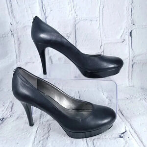 Tahari SOPHIA‎ Black Leather Platform Pump Heels Women's Sz 9 Classy Chic Office